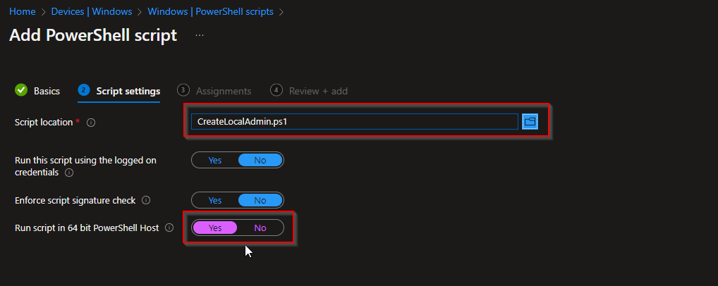 Assigning the PowerShell script to groups
